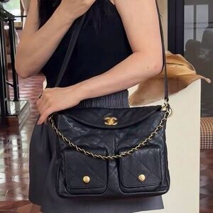 Chanel Black Quilted hobo Crossbody Bag with Gold Chain
